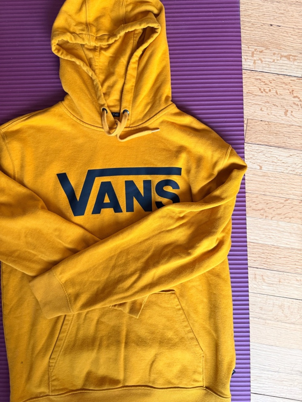 Vans Men's Mustard Yellow Hoodie with Navy Logo